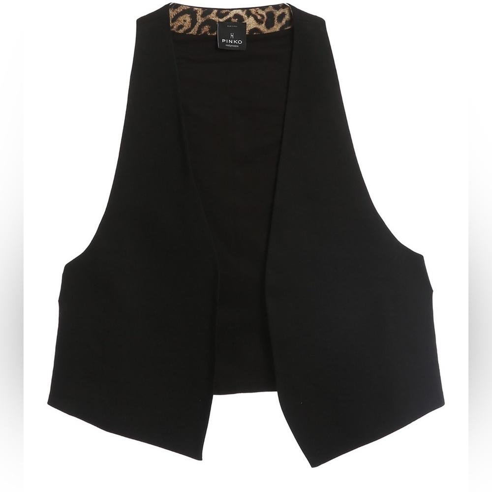 Pinko Black Tailored Vest with Leopard Print Lining Women’s Designer Waistcoat S